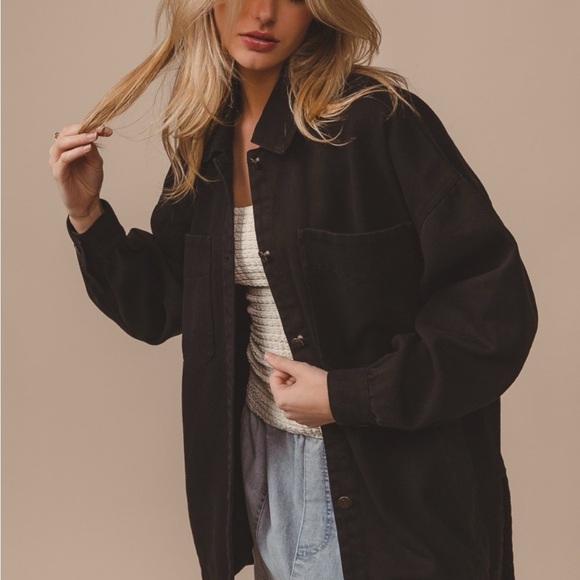 BiBi Button Up Washed Jacket with Pockets - Picture 4 of 5